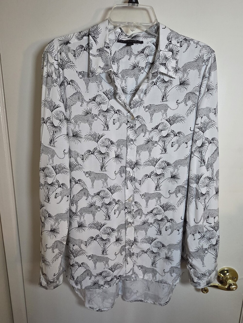 Jane and Delancey White Blouse with Black Leopard & Palm Print